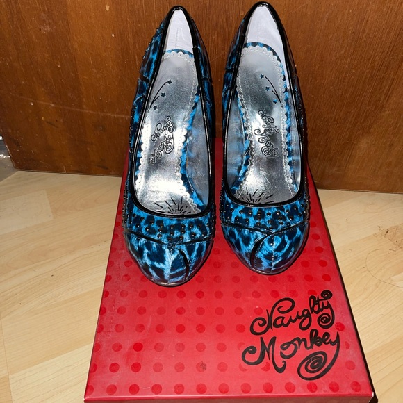 Naughty Monkey heels size 8 blue and black leopard - Picture 2 of 4